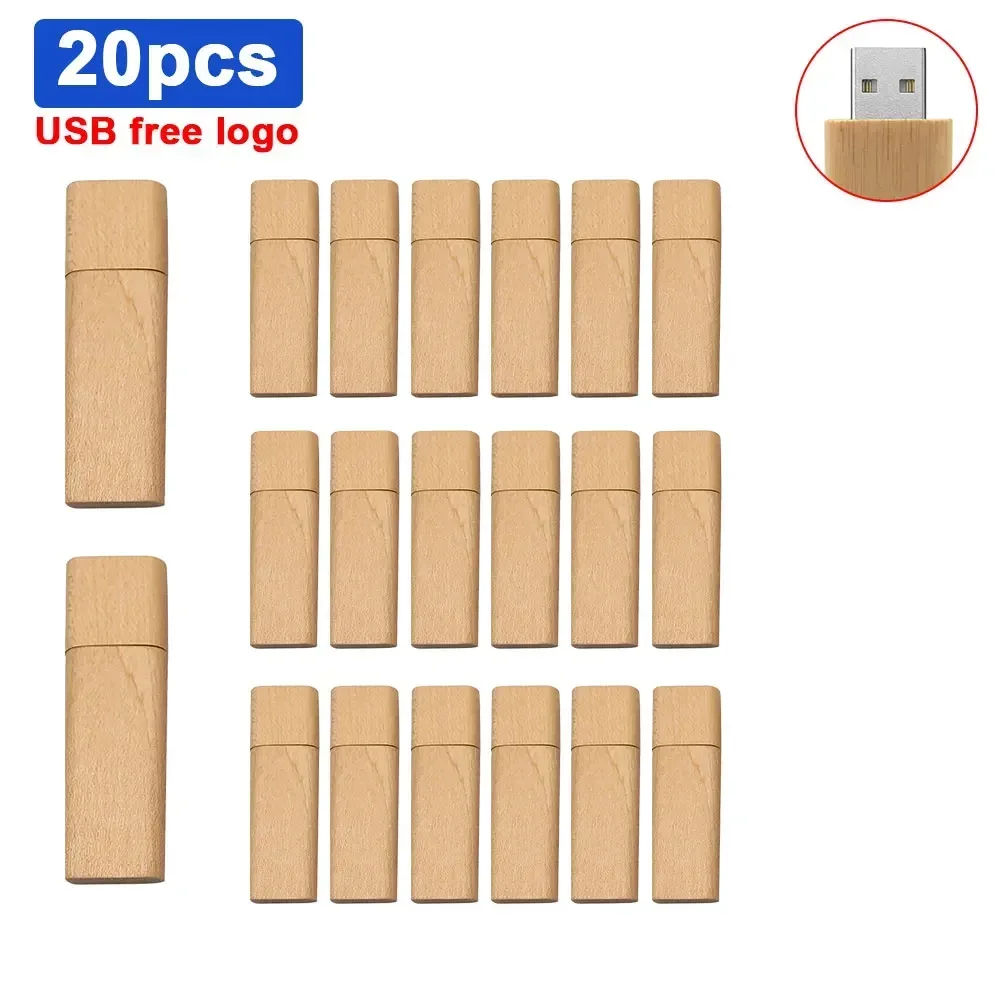 20PCS 무료 로고 호두 나무 USB 플래시 드라이브 4GB 64GB 16GB U..