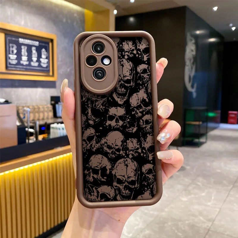 Black Art Flower Skull Horror Soft Silicone Phone Case Cover