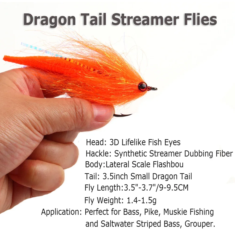 Vtwins 2PCS #3/0 Mangum's Dragon Tail streamer fly Bass Pike