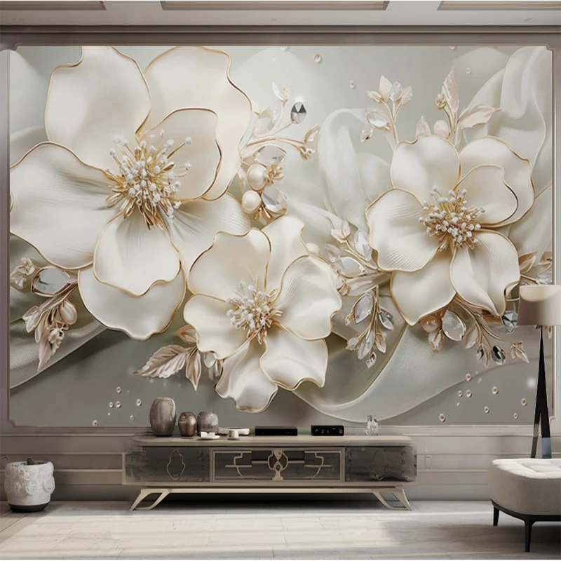 3d em relevo flores joias papel mural 02