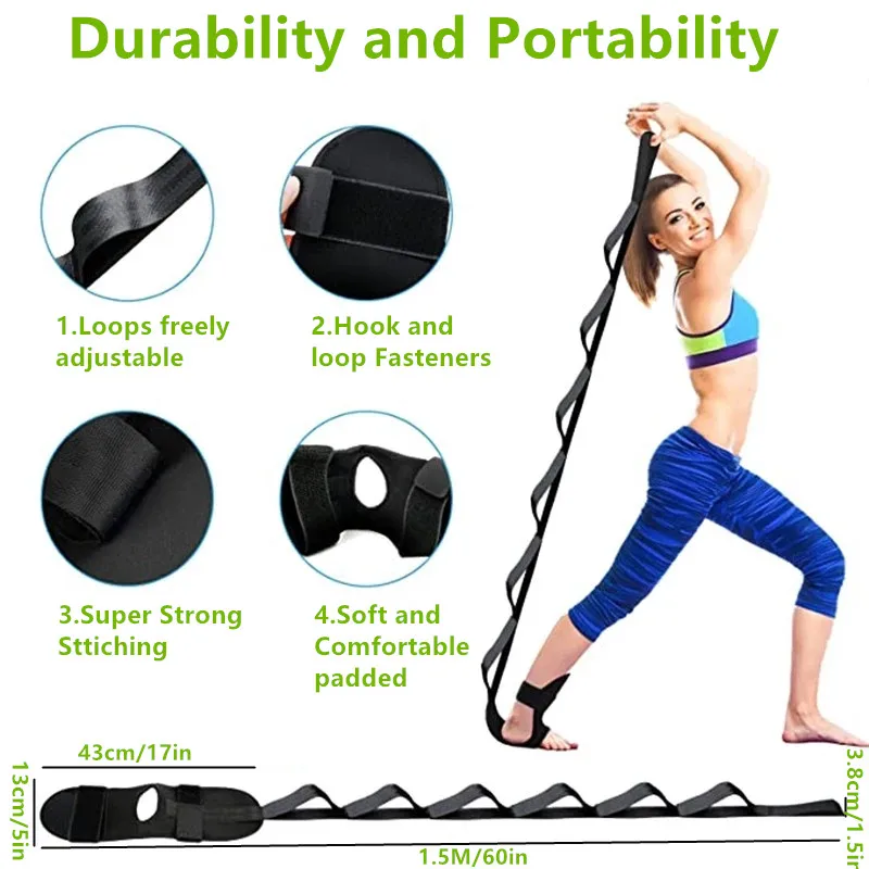 Yoga Strap Stretch Straps 12-segment Yoga Belt for Physical Therapy Pilates Dance Gymnastics Stretching Fitness Band Non-Elastic