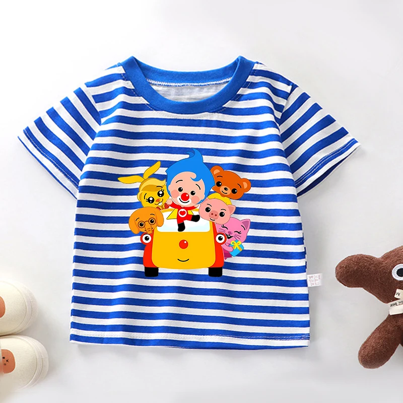Plims Clown boy Girl Summer Striped T-Shirt Children's Short-Sleeved Baby Thin Section Half-Sleeved Bottoming Shirt Casual Wear