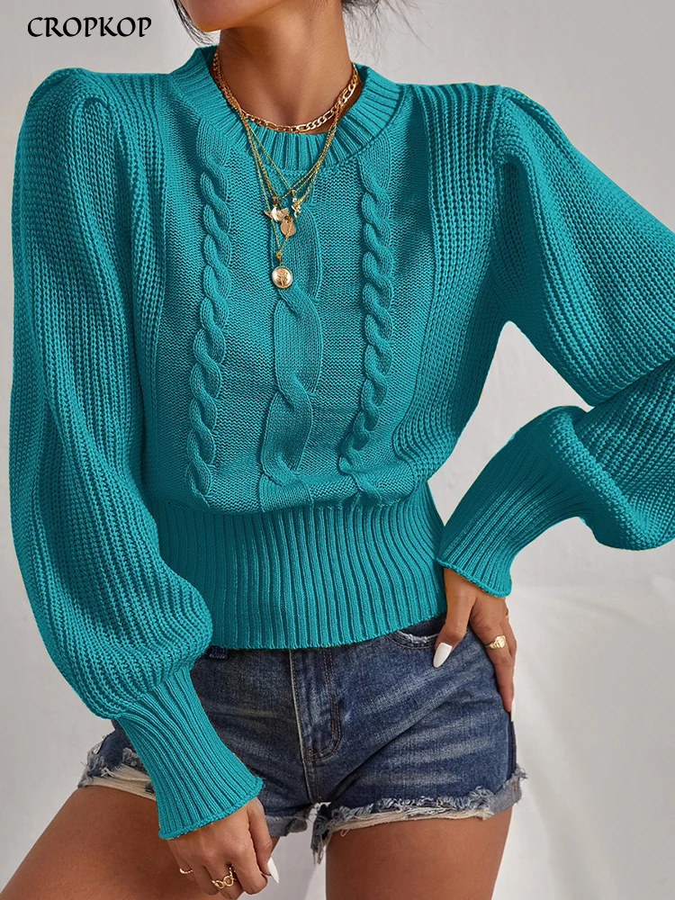 

Autumn Winter Women's Sweater Fashion Knitted Puff Long Sleeve Top Basic Black Twist Ladies Sweaters Casual Solid Pullover 2023