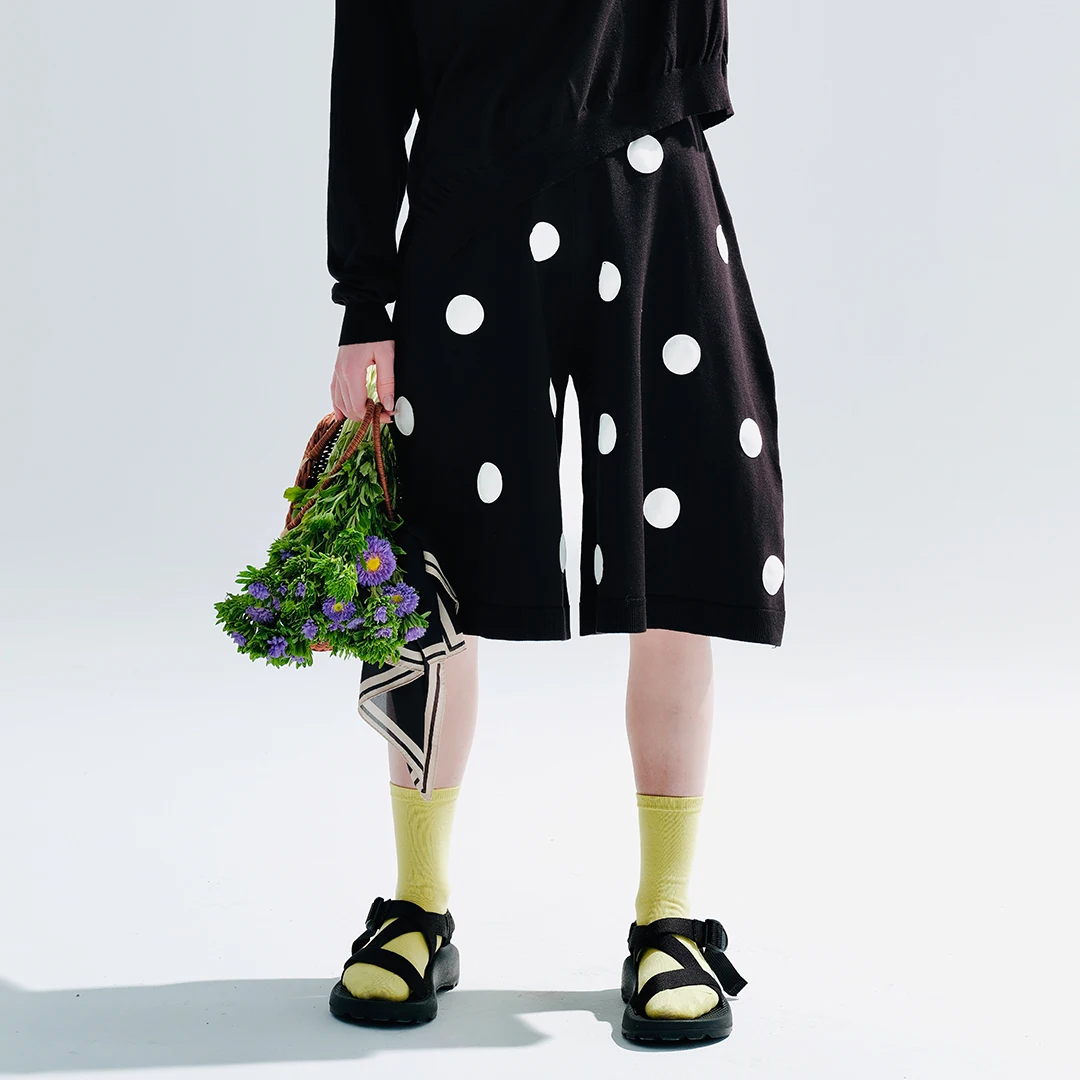 imakokoni's original woven polka shorts loose five-point knitted pants elastic waist versatile women's casual pants 234051