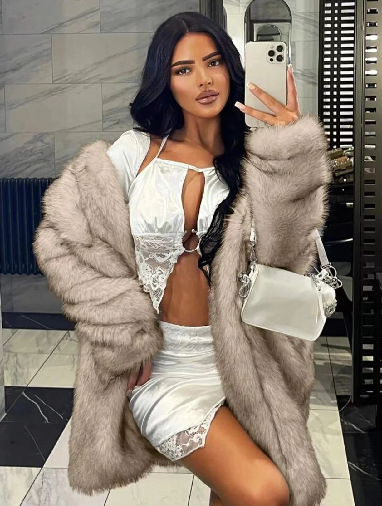 Popular faux fur women\'s coat jacket 4