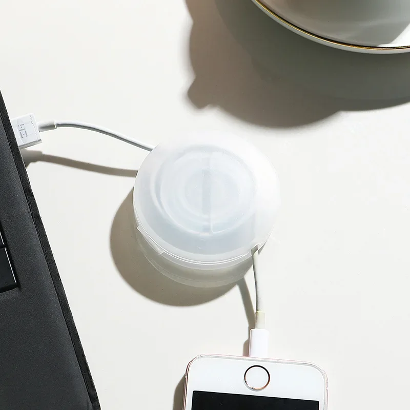 Kawaii Cable Organizer Rotating USB Charging Data Line Storage Box Portable Earphone Wire Cord Storage Case Desk Organizers