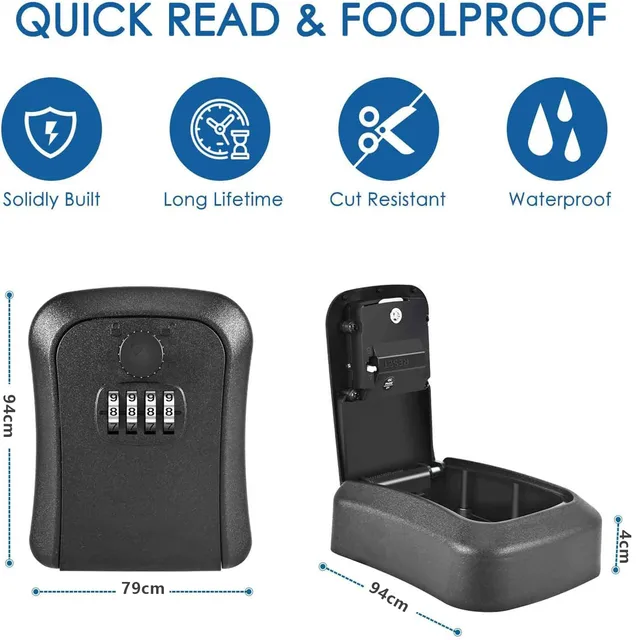 Key Lock Box Wall Mount 4 Digits Combination Lockbox Waterproof Outdoor Key Hider for House Manager Key Resettable Safe Security 6