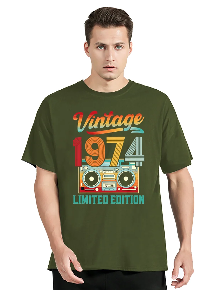 Geboren in Vintage 1974 limitierte Auflage Kassette T-Shirt Sommer mode lässige Herren bekleidung übergroße T-Shirt Tops Baumwolle T-Shirt – Detail 2