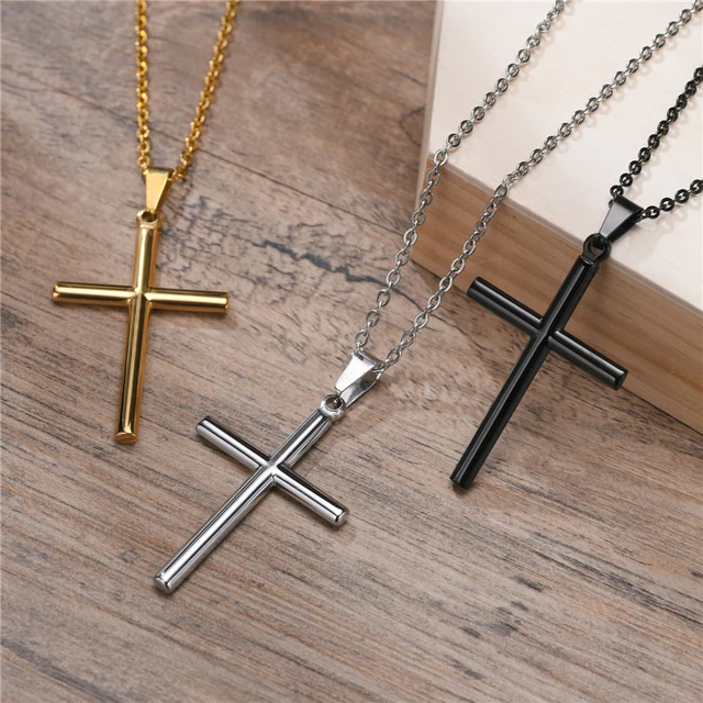 Temperament Cross Pendant Men Necklace Classic Simple Stainless Steel Chain  Necklace For Men Jewelry Gift Collares