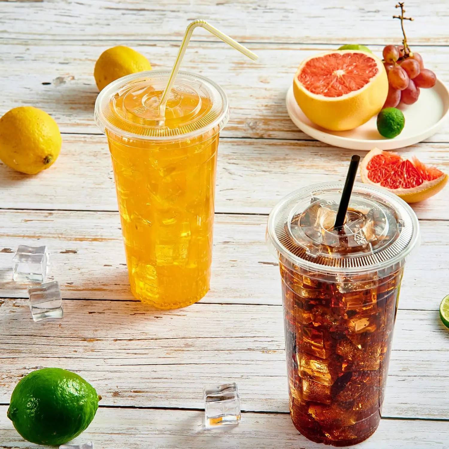 50 or 100 16OZ Clear Plastic Cup with Lids Disposable Cups for Iced Coffee or Juice Party Smoothie Milkshake Cold Drinks Clear
