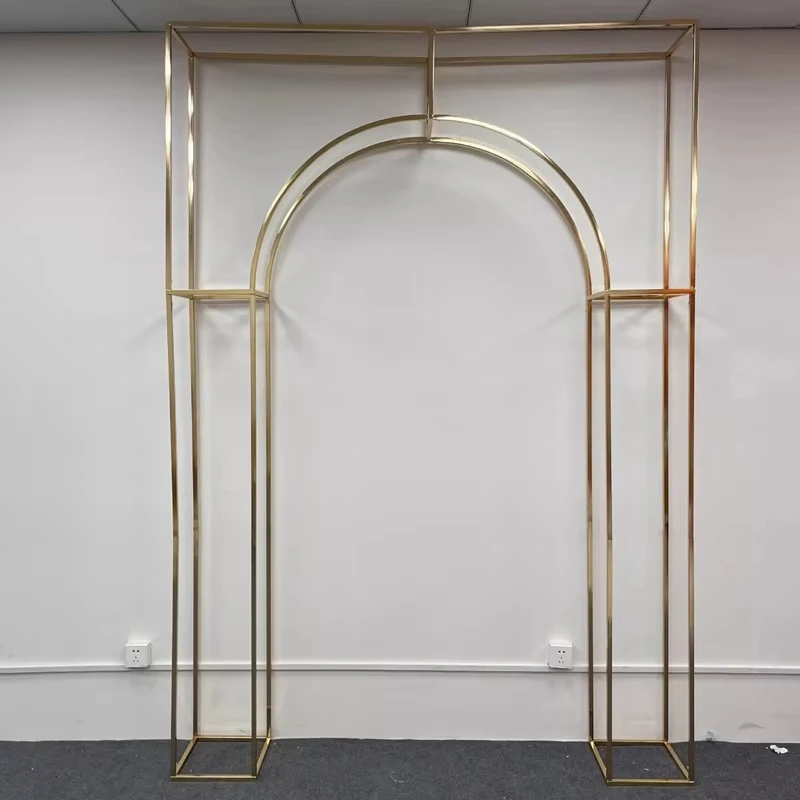 1/3pcs Luxury Geometric Wedding Arch Backdrop Stand Kit-Glittering Gold Floral Arrangement Frame, Outdoor Garden Party Decor