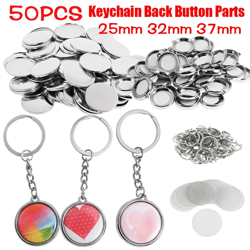 50Pcs/set 37mm Double-sided Key Chain Parts for Badge Machine 25mm 32mm Round Pin Making Supplies Metal Front Cover Blank Paper badge parts,button making supplies