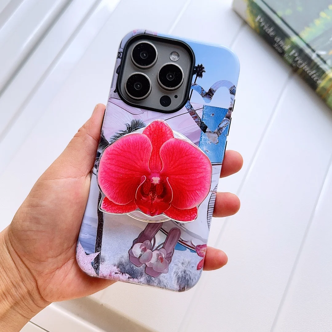Flower Magnetic Attraction Phone Holder Case - Shockproof Back Cover