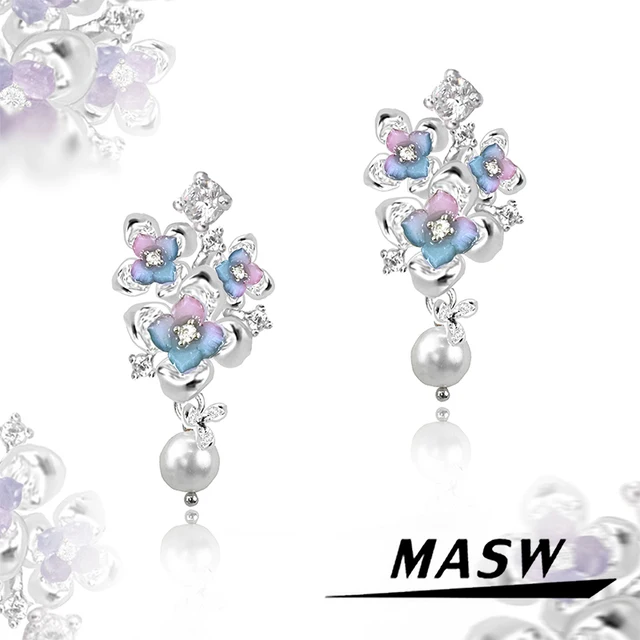 MASW Original Design Sweet Flower Simulated Pearl Earrings For Women Girl  Delicate Fashion Jewelry Hot Selling Accessories