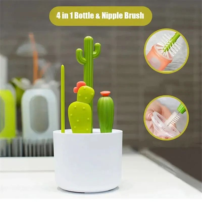 4 Piece Baby Bottle Brush Cleaning Set Cactus Long Handle Water Cleaner Home Use Cups and Straws cleaning brush set