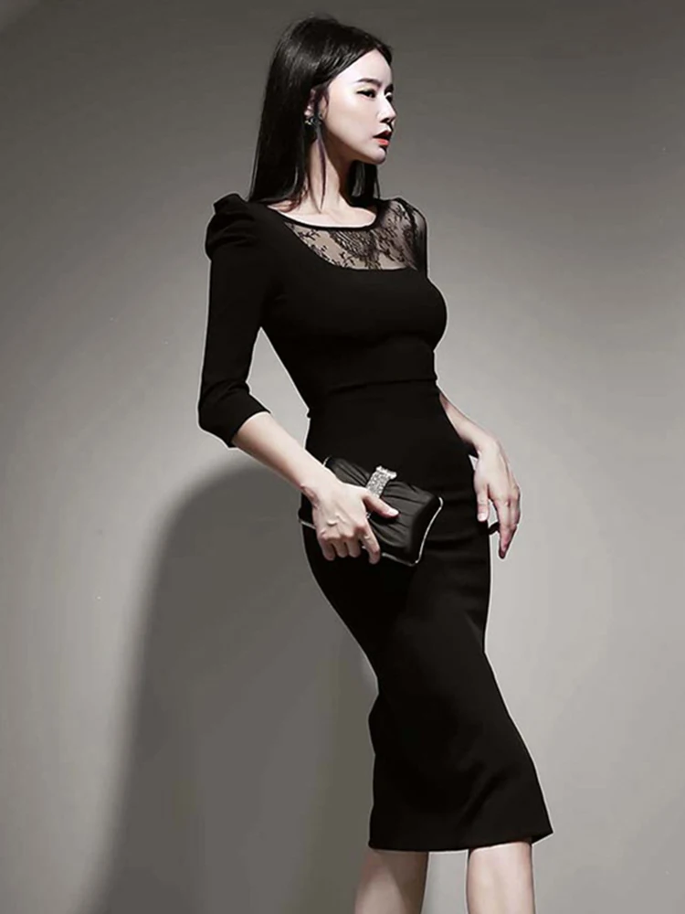 その他トップス Fashion Korean Elegant Women Evening Dress Temperament Formal Vintage Sexy Slim Slit Midi Party Club Commute Lady Mujer Vestidos Korean Elegant Women Evening Dress Satin Vintage Chic Sexy
