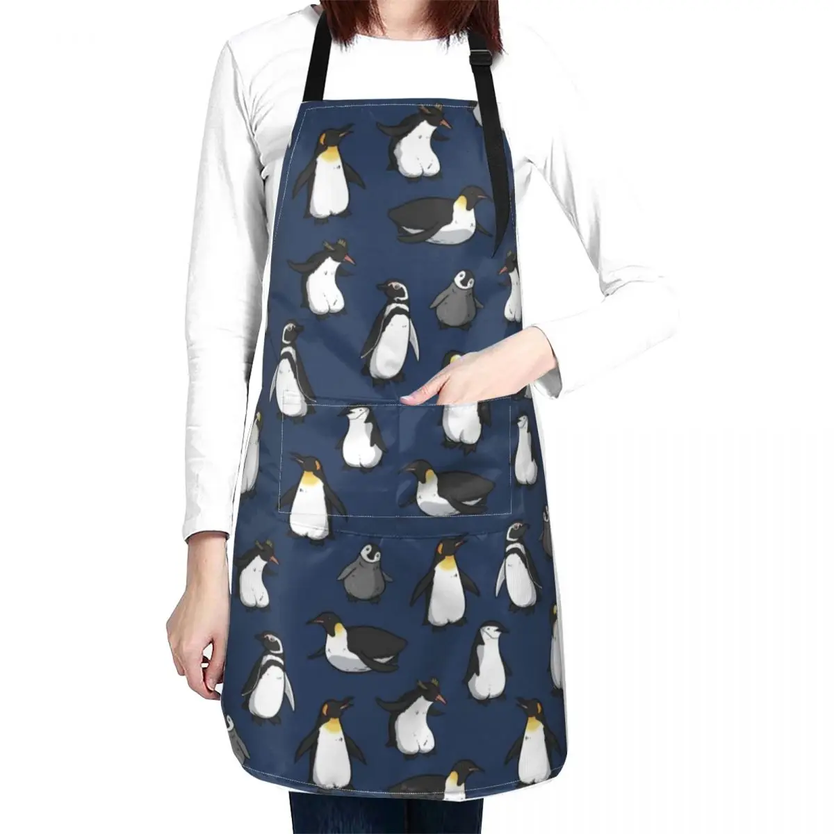 

Cute Penguin Pattern (Dark Blue Variant) Apron Hairdressing apron Kitchen And Household Goods New year's apron Apron For Women