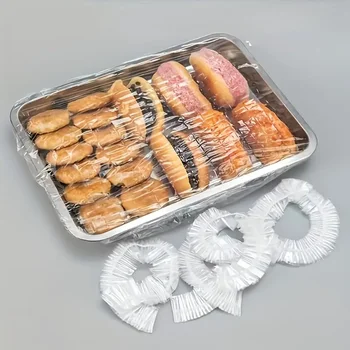 50pcs Reusable PE Elastic Food Covers - Stretchable Plastic Lids for Bread, Fruits, Snacks | Durable Transparent Seal