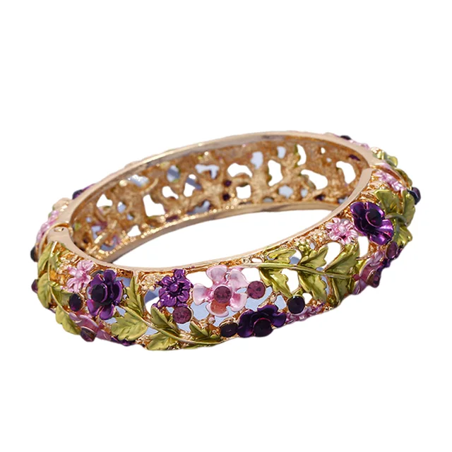 Woman Ethnic Style Bangle Flower Hallow Out Skin-friendly Charm Bracelets Valentine's Day Birthday Gifts for Her 6