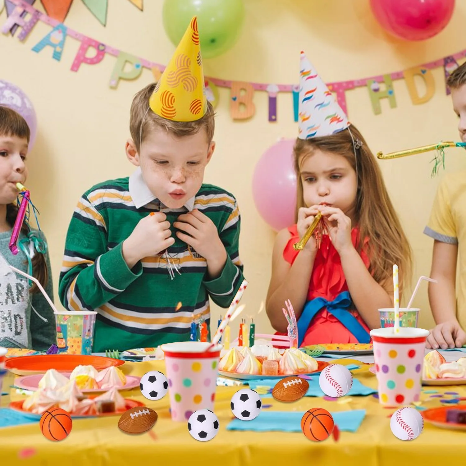 5/10Pcs Squeeze Ball Toy Kids Sports Theme Birthday Party Favors Goodie Pinata Filler Anti Stress Rubber Soccer Basketball Gifts