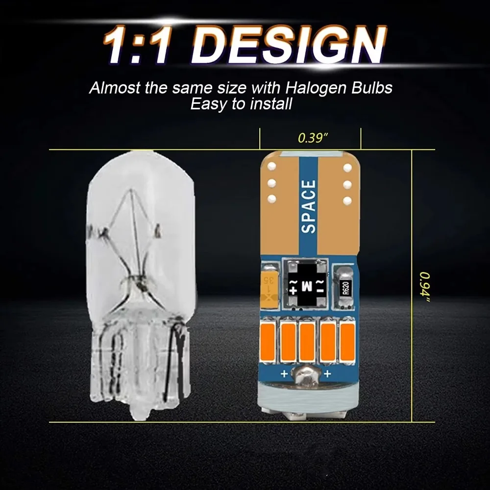 10pcs Super Bright T10 License Plate Light 194 168 Car LED Reading Bulbs W5W 12V Side Lights