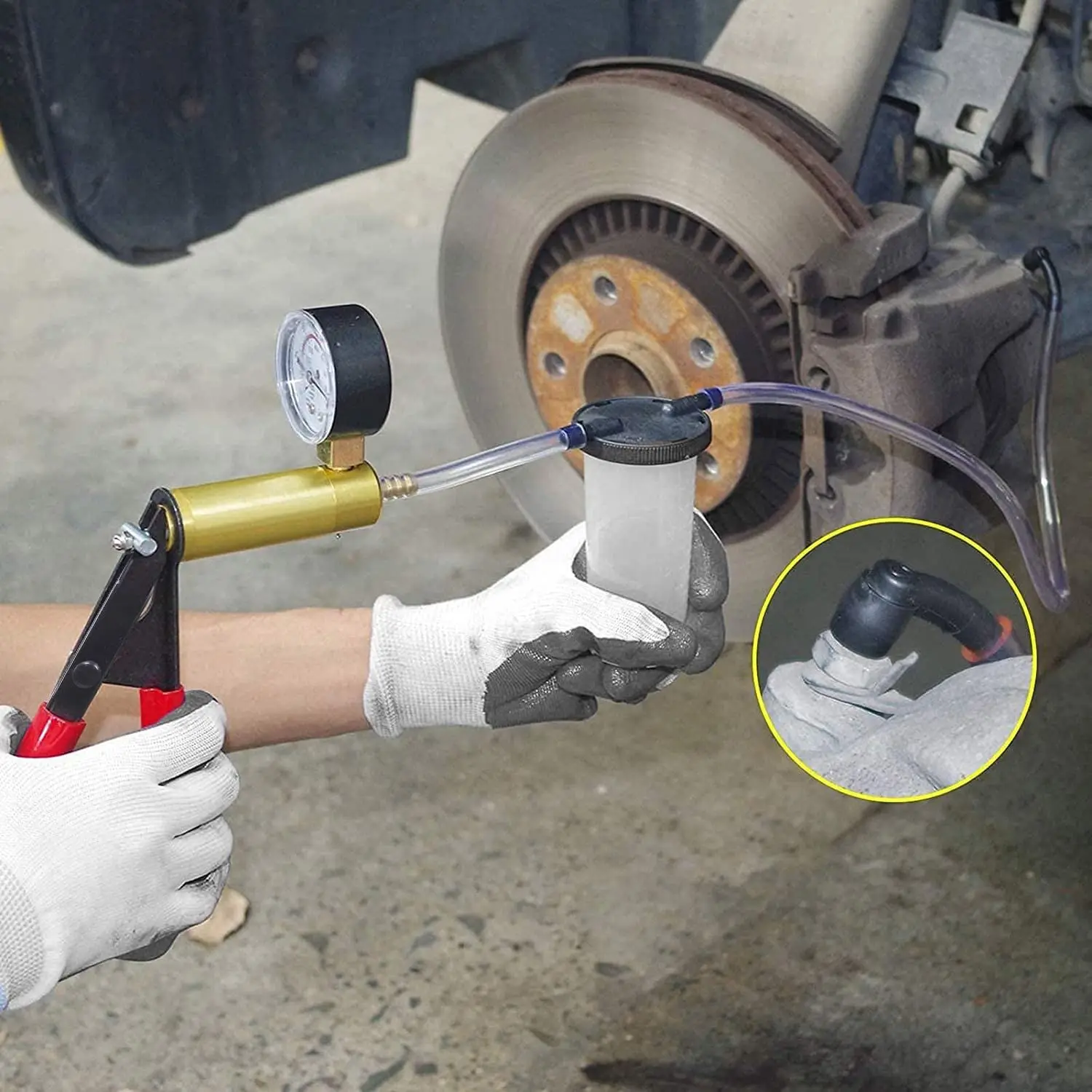 Ręczny odpowietrznik hamulcowy zestaw pompy próżniowy Tester płynów samochodowy z adapterami 2 w 1 ręcznym narzędzie testowe pistoletowym do samochodu ciężarowego