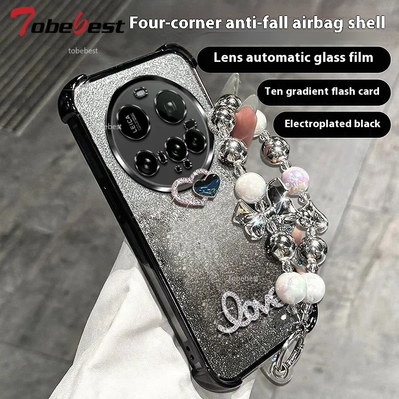 Glitter Plating Bead Bracelet Shockproof 3D Love Silicone Case Cover