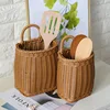 Wall Mounted Storage Basket Fruit Sundries Basket Simulated Rattan Decorative Hanging Basket Flower Pot with Handle Home Decor 1