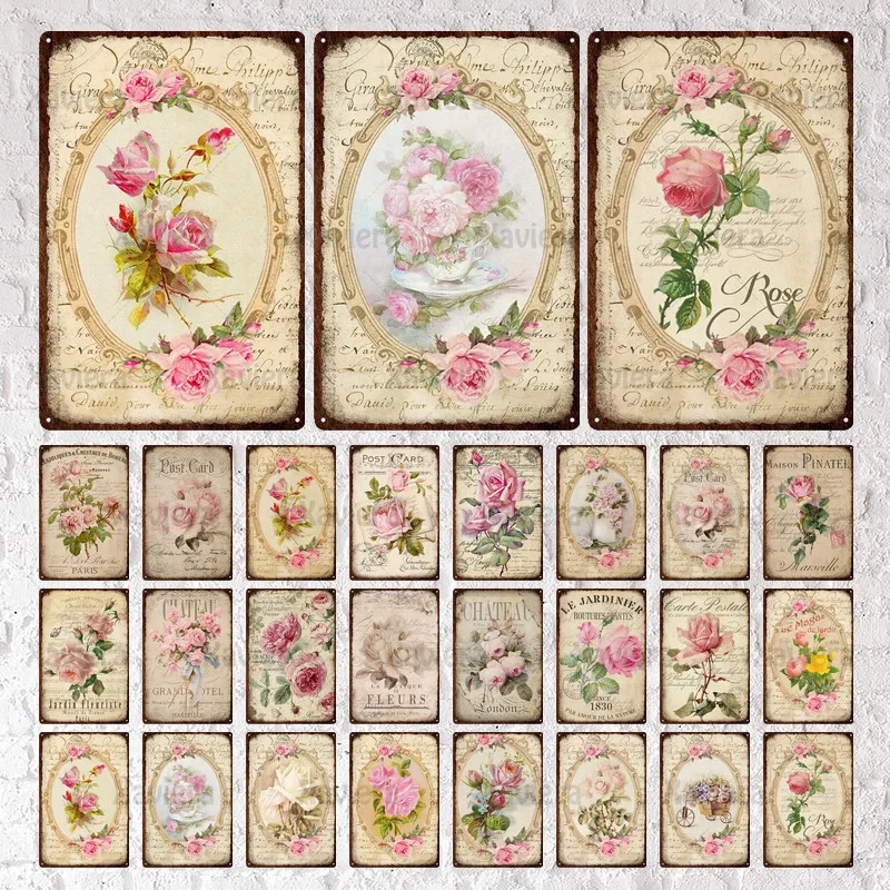 

Letters Flowers Vintage Plaque Metal Tin Sign Vintage Art Poster Wall Sticker Living Room Garden Kitchen Iron Plate for Decor