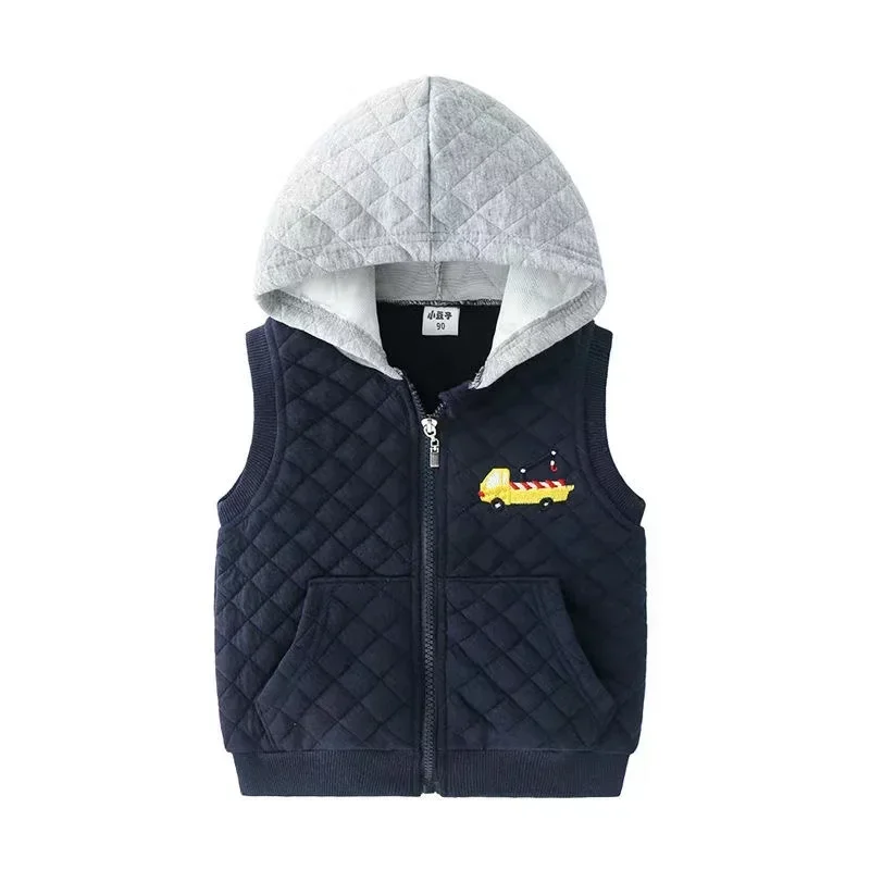 Casual Spring Boy Girl Waistcoat 2-8Y Children's Vest Cardigan Cotton Pocket Sleeveless Vests School Clothing Navy Blue Grey