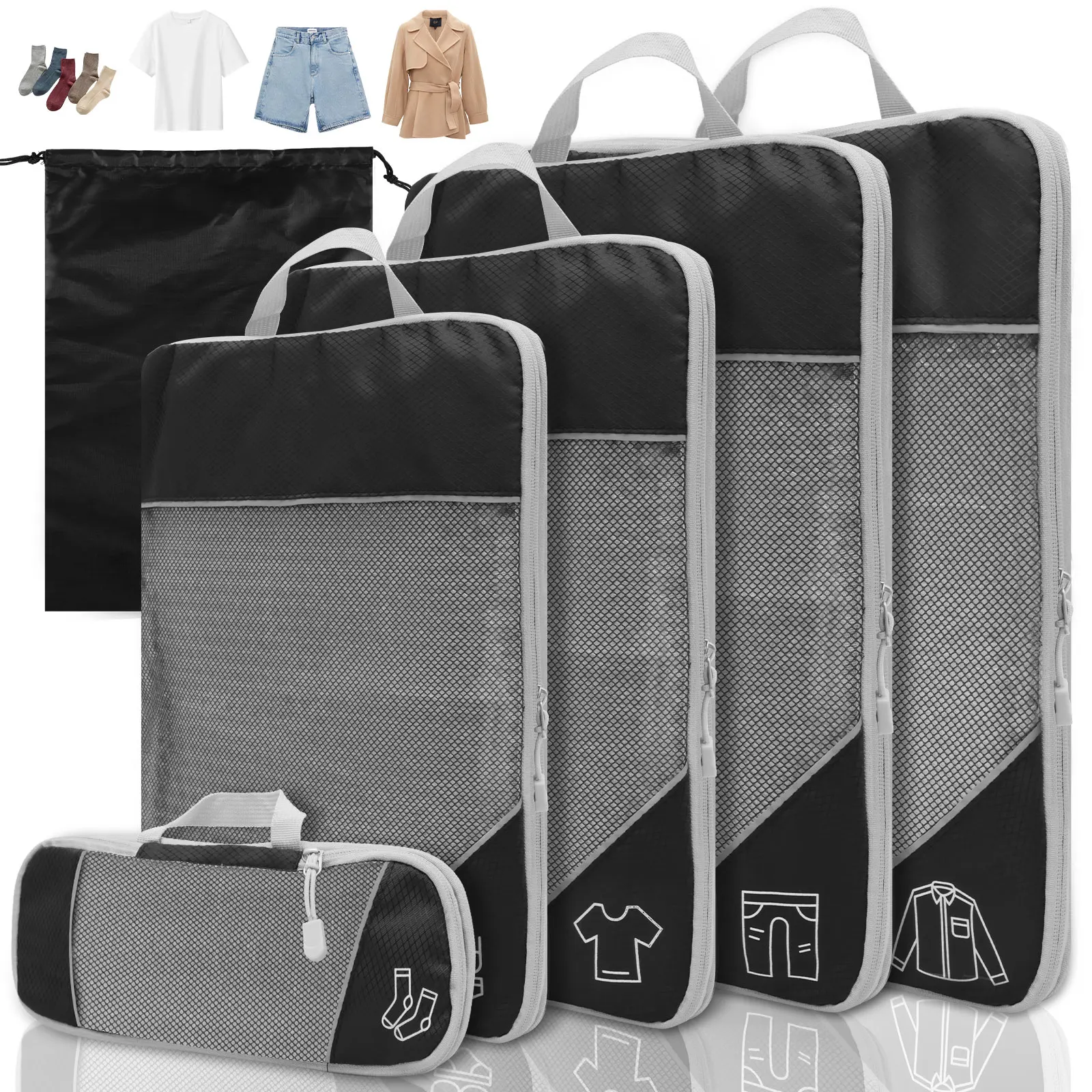 

5Pcs Compression Packing Cubes Lightweight Durable Travel Packing Cubes with Storage Bag Nylon Luggage Suitcase Organizer Bags