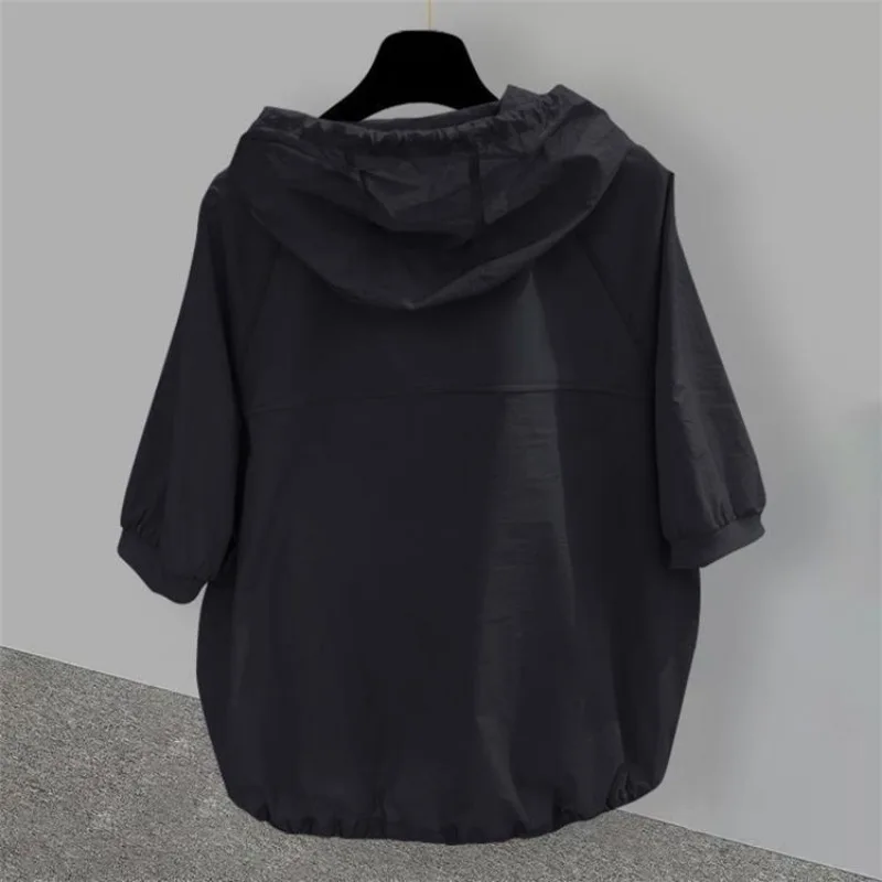 Summer Short-sleeved Sweatshirt Zipper Hoodie Men T-shirt Pocket Loose Tops Black White T-shirt Patchwork Shirts Men Clothing