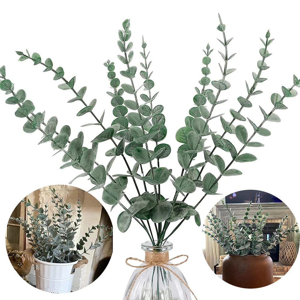 20 Pcs 38 CM Indoor Artificial Eucalyptus Leaves Floral Home Decor Artificial Grasses Fake Greenery Plant Eucalyptus Stems Decor