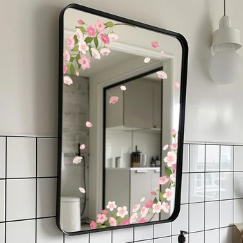 1 adesivo per specchio con fiore di ciliegio rosa fresco, balcone in vetro, frigorifero, camera da letto, centro commerciale, adesivo per la decorazione della casa 1