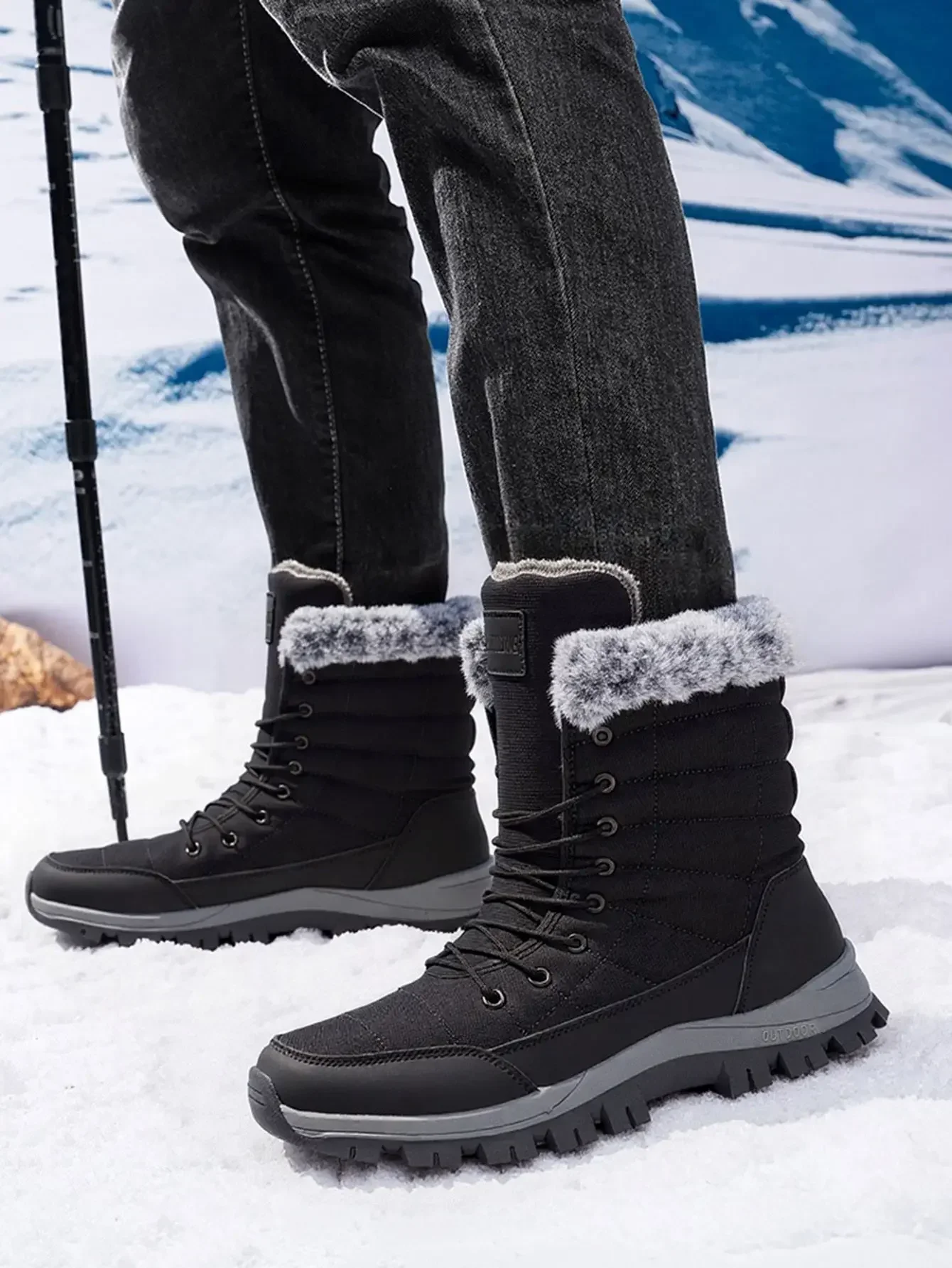 Outdoor Thick Velvet Warmth Men's Cotton Shoes Waterproof Cold