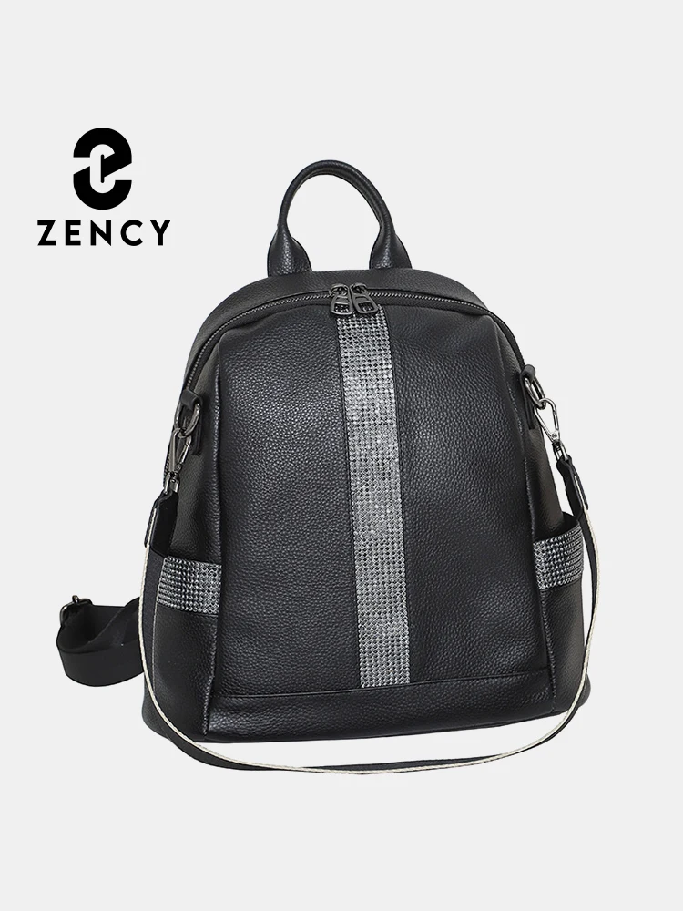 

Женский рюкзак Zency из натуральной кожи со стразами, школьная сумка, Женская Вместительная дорожная сумка, трендовые сумки на ремне