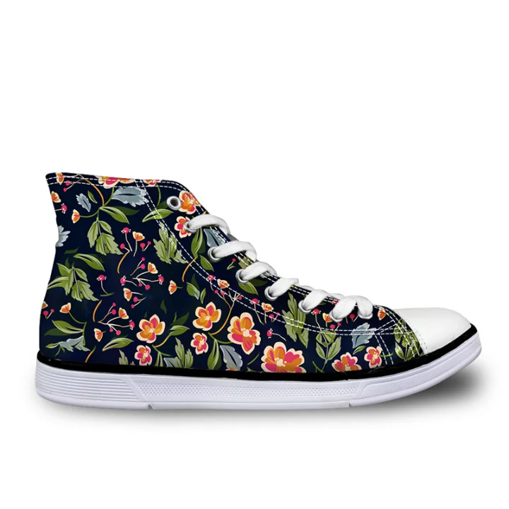 

Retro Women's Vulcanize Shoes Botanical Flower Pattern Womens Sneakers 2019 Causal High Top Canvas Shoes Female Chaussure