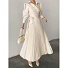 Tinaa Hot Sales Asymmetric Pleated Solid Color Lapel Shirt Dress Maxi Dresses 2024 Stylish Midi Dresses for Women 1