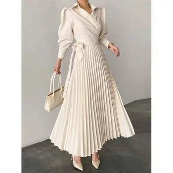 Tinaa Hot Sales Asymmetric Pleated Solid Color Lapel Shirt Dress Maxi Dresses 2024 Stylish Midi Dresses for Women 1