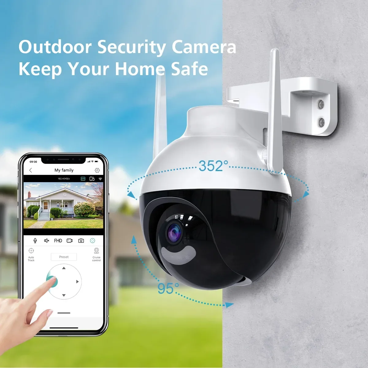 4K 8MP PTZ IP 카메라 5xZoom 인간 감지 비디오 감시 카메라 WiFi 실외 컬러 야간 투시경 보안 보호 카메라