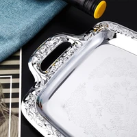 H55A Luxury Stainless Steel Storage Tray with Handle Cosmetic Jewelry Display Plate Hotel Restaurant Serving Dish Silver 1