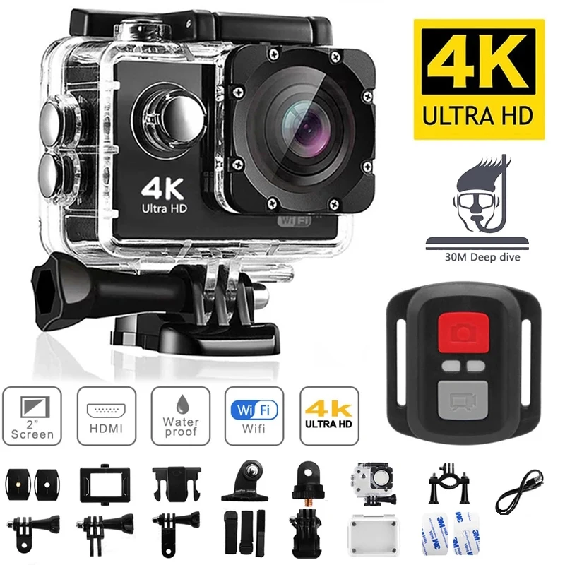 울트라 HD 4K 액션 카메라, 와이파이 2.0 인치, 170D 수중 방수 헬멧 비디오 녹화 카메라, 고 스포츠 캠 프로, 1080P, 30fps