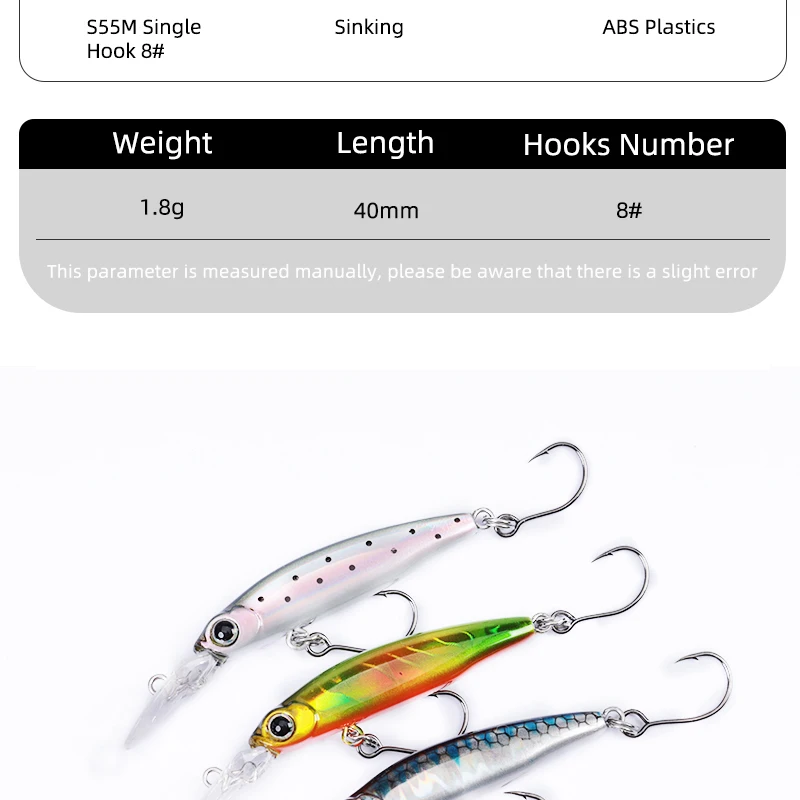 OUTKIT Mini Sinking Minnow Lure Longtongue Plate 1,8 g/40 mm Minnow Angelköder mit Einzelhaken Laserbeschichtung Forellenköder – Detail 3
