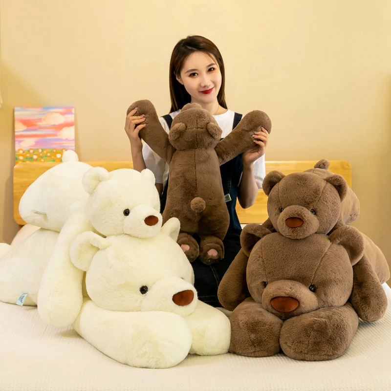 

New 1pc 60~120cm Giant Bear Plush Toy Cylidrical Animal Bolster Pillow White Brown Stuffed Plushie Children Sleeping Friend Gift
