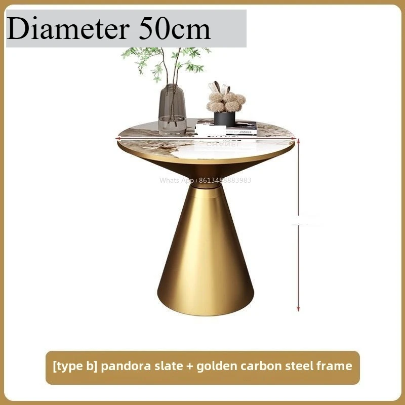 طاولة قهوة دائرية فاخرة بسطح أردواز ومعدن ذهبي-أسو...