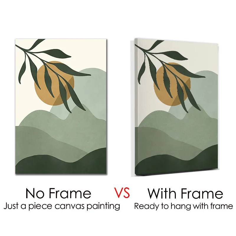 3pcs Bohemian Sage Green Wall Art Canvas Painting with Framed Nordic Abstract Geometric Plant Leaves Posters Bedroom Home Decor