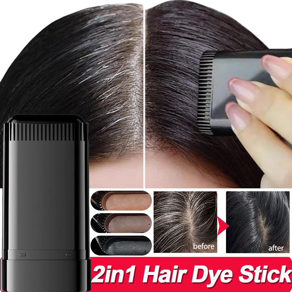 Hair Dye Stick 2in1 with Comb Black Brown Coffee Long Lasting Temporary Hair Coloring Cover White Hairs Hairline Pen Washable