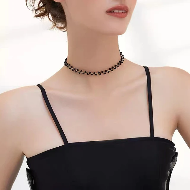 2022 Sexy Black Crystal Woven Chockers Necklace For Women's Luxury Jewelry  Party Girls' Exquisite Suit Neck