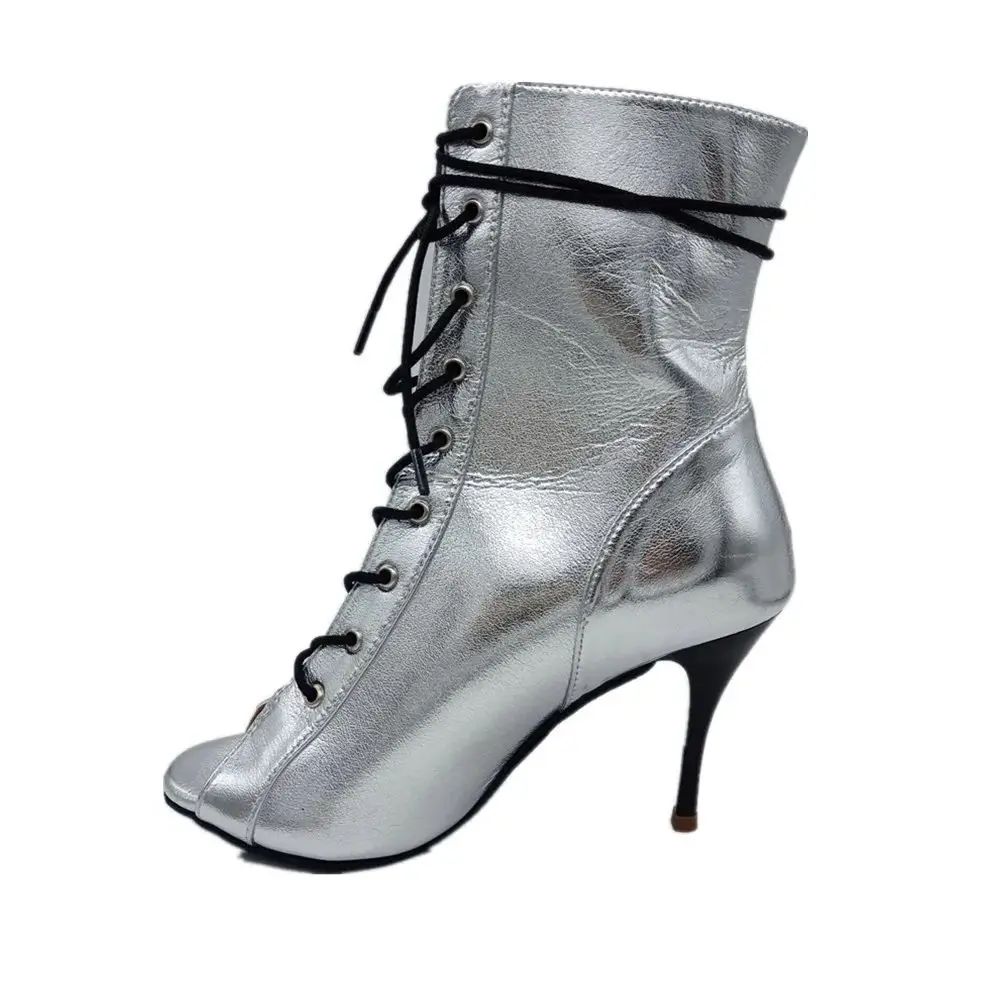 

DIY Women Latin Dance Boots Silver Salsa Tango Dance Shoes Latin Salsa Dance Shoes 9cm Club Party Ballroom Dance Shoes Booties