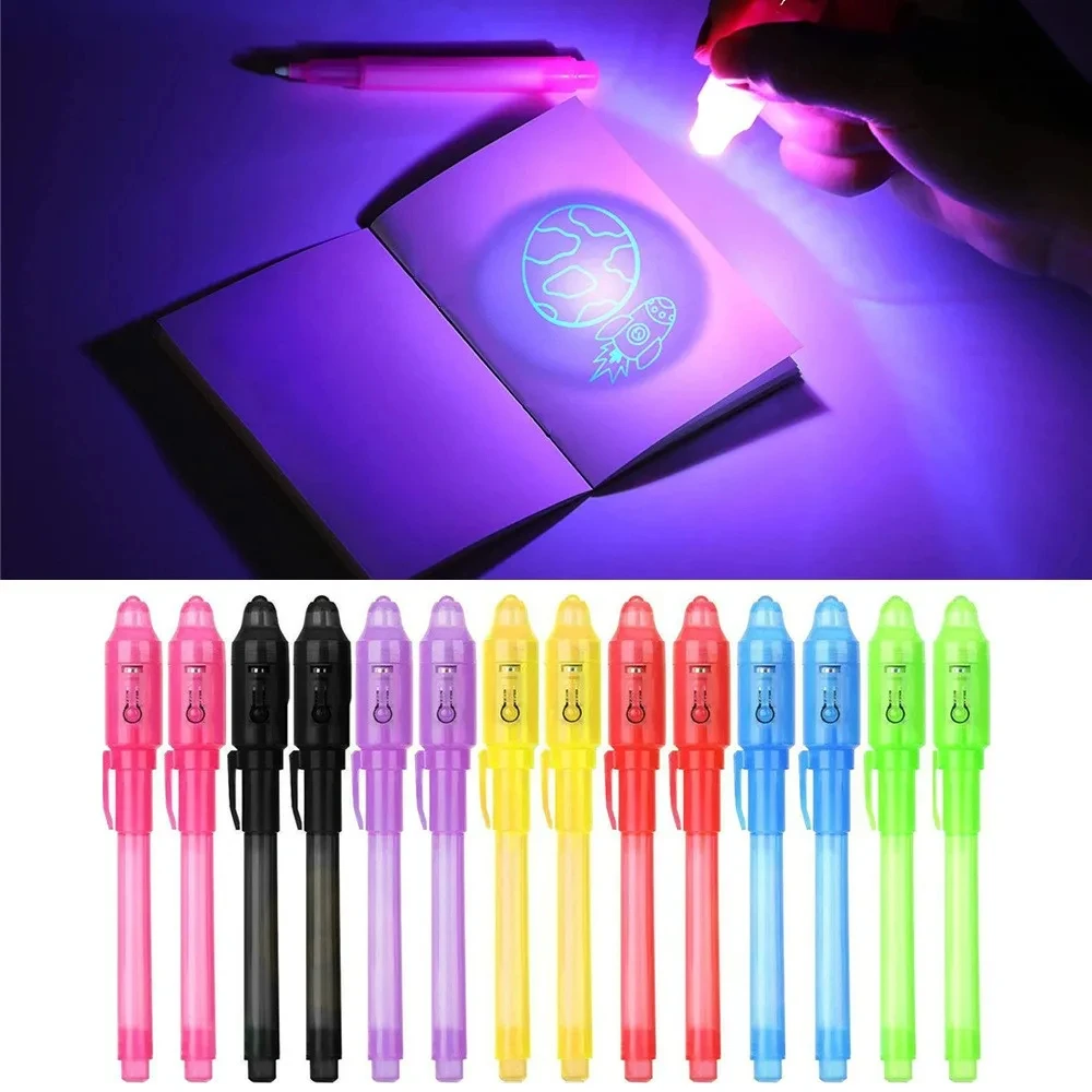 12 PCS Invisible Ink Magic Pen With UV Light For Secret Message Treasure Box Prizes Kids Party Favors Toys Gift